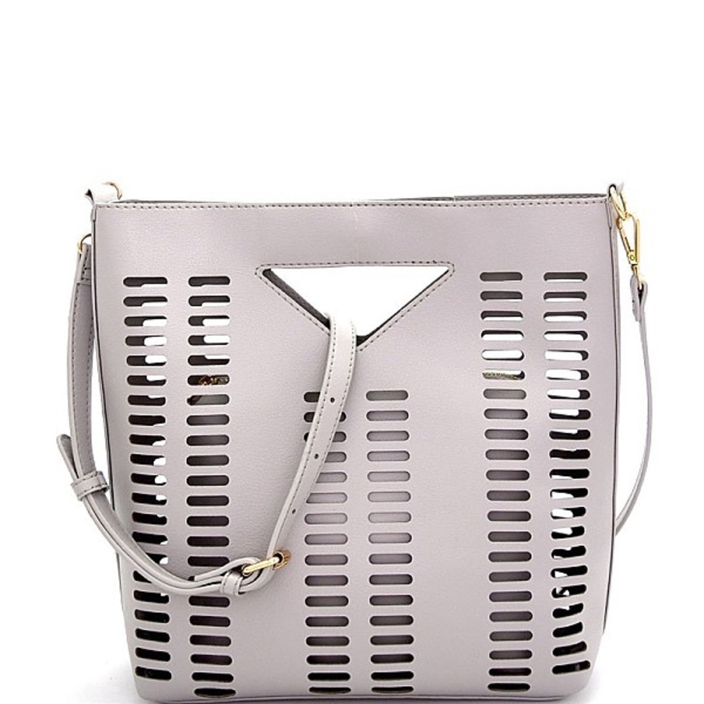 Myztique Laser-Cut 2 in 1 Satchel Shoulder Bag in Gray.  LIKE NEW!